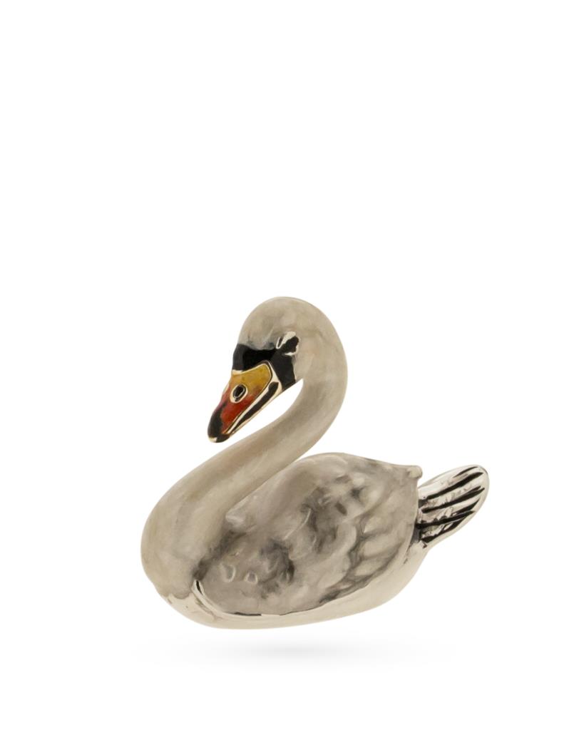 Cigno Soprammobile Elegante Piccolo argento e smalto - SATURNO
