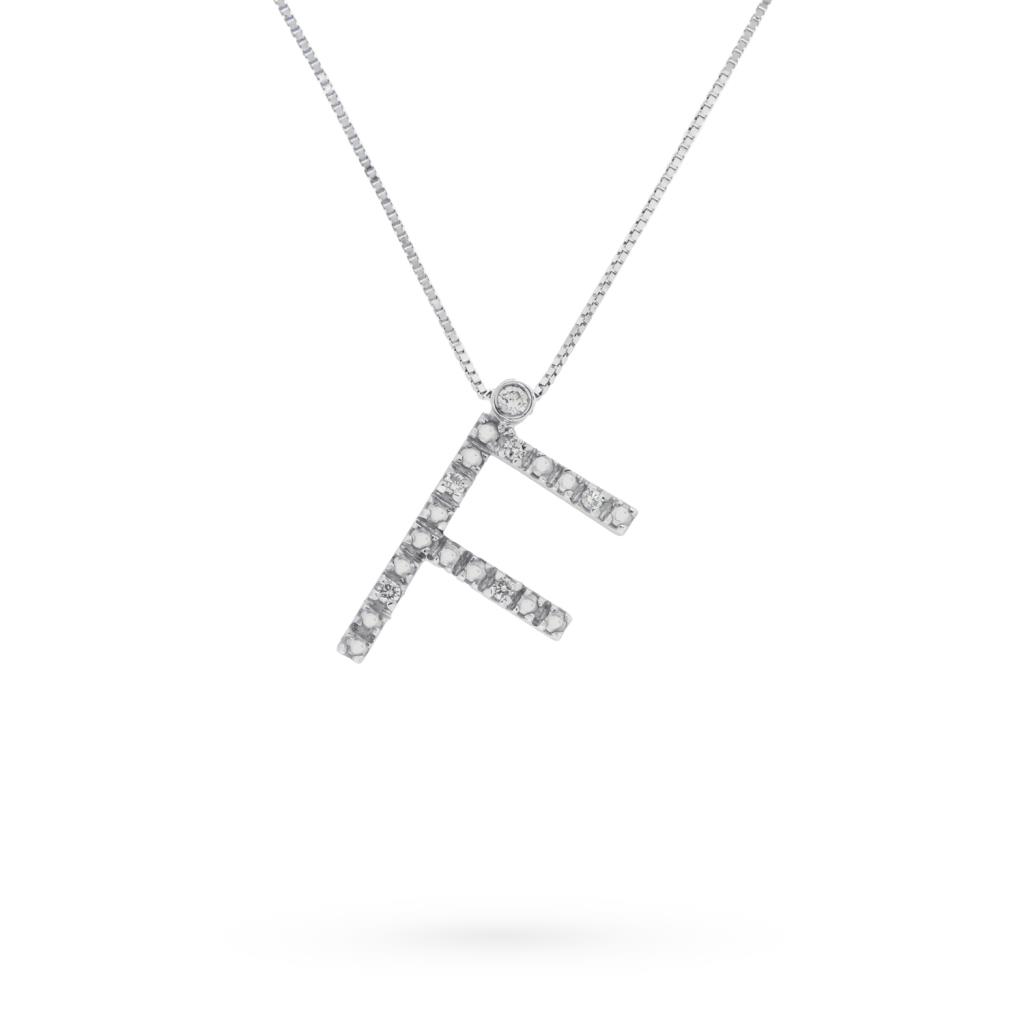 Collana veneziana oro bianco lettera F con diamanti 0,03ct - LUSSO ITALIANO