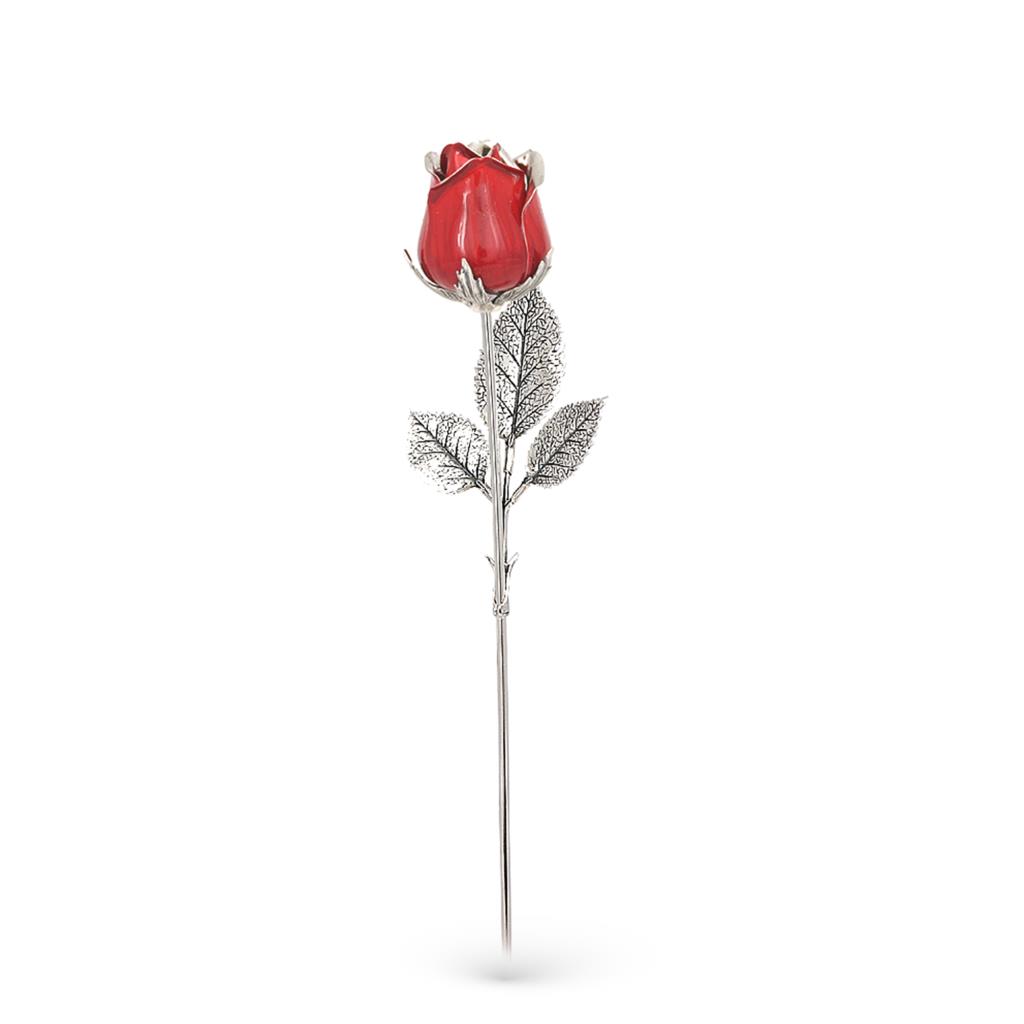 Rosa rossa soprammobile in argento e smalto 25cm - GI.RO’ART