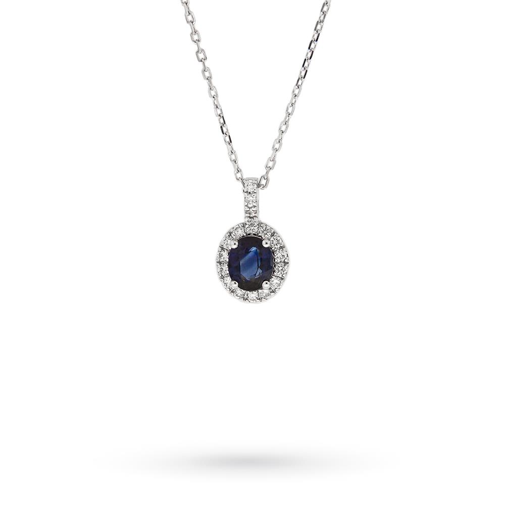 Girocollo oro bianco zaffiro ovale 0,55ct diamanti 0,11ct Mirco Visconti - MIRCO VISCONTI