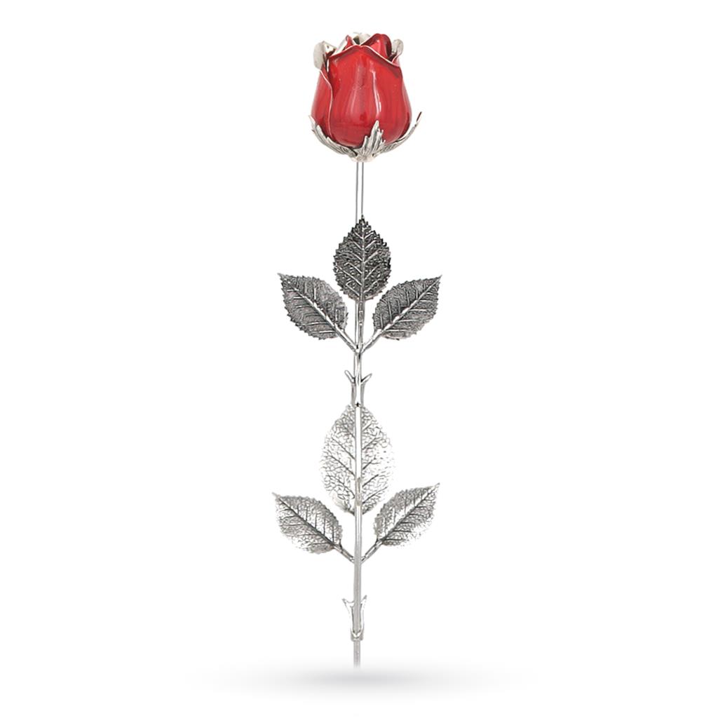 Rosa rossa media soprammobile in argento e smalto 47cm - GI.RO’ART