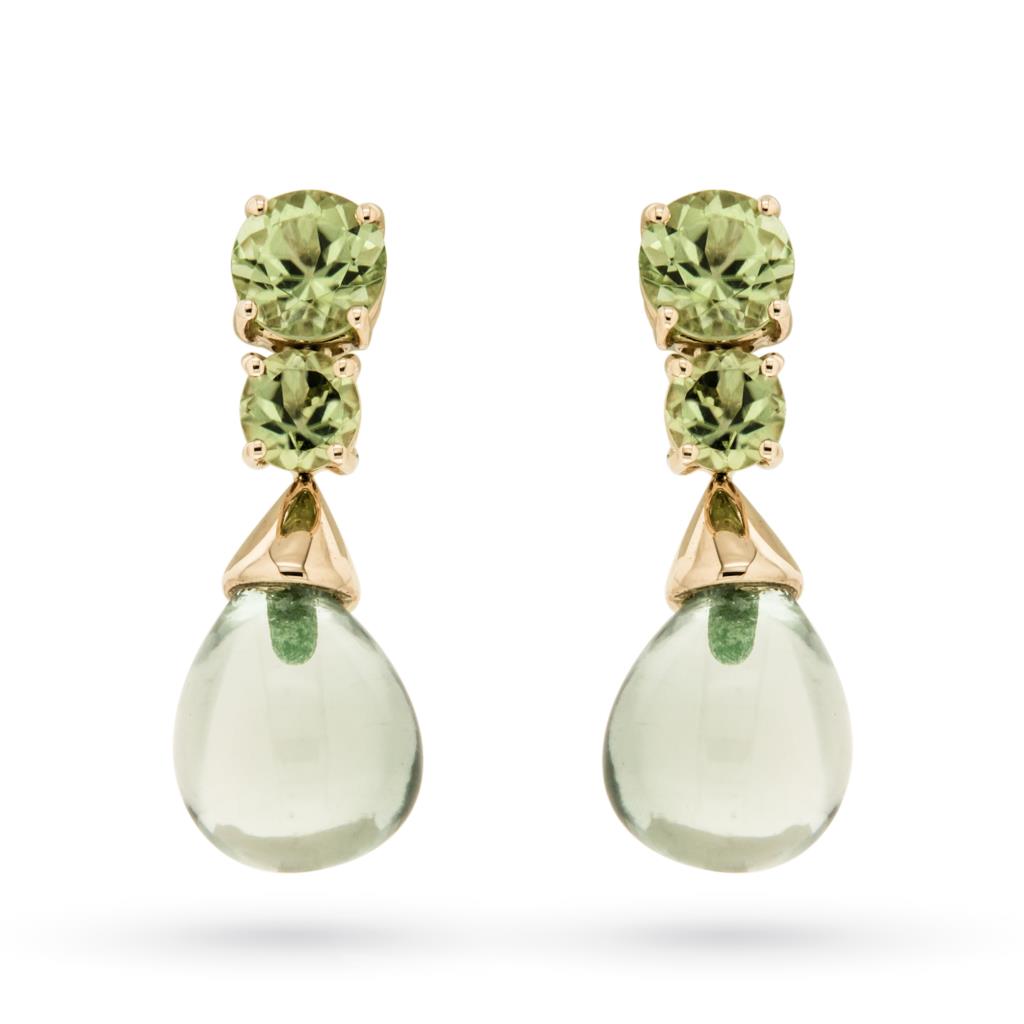 Orecchini pendenti con prasiolite e peridoto in oro rosa 18kt - LUSSO ITALIANO