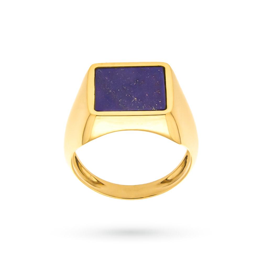 Anello chevalier quadrato oro giallo e lapislazzuli - CICALA