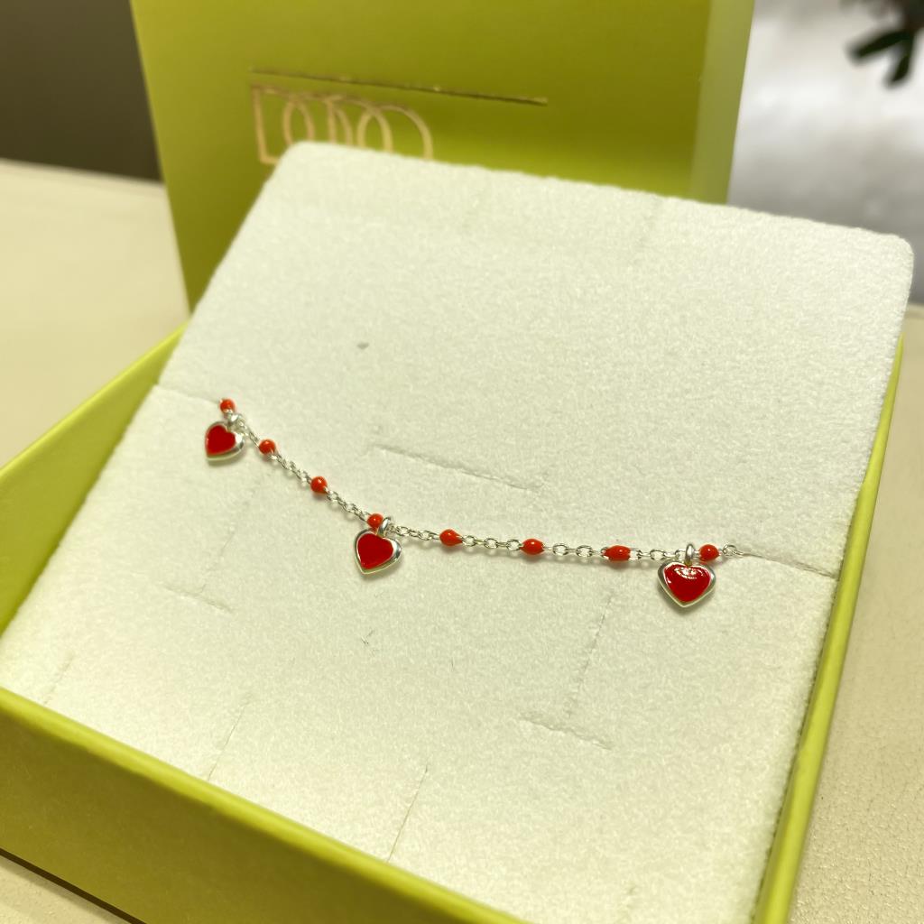  Dodo Mariani bracelet mini enamel chain 3 red hearts - DODO MARIANI