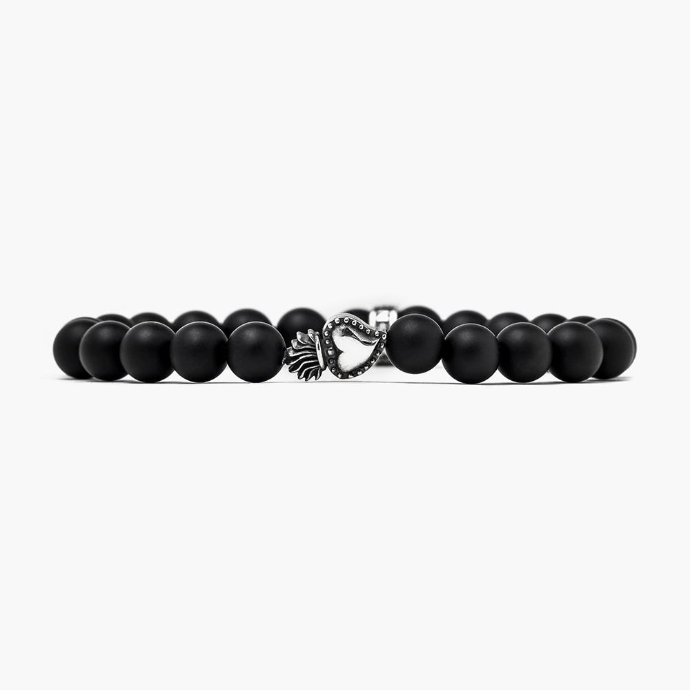  Black agate heart bracelet in burnished silver Nove25 - NOVE25