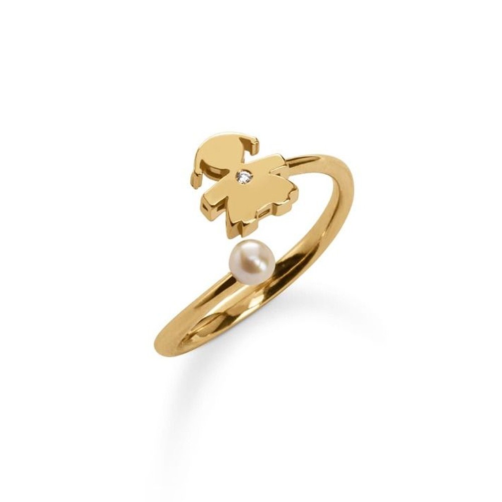 Le Beb&egrave; LBB 835 baby girl pearl gold diamond ring size 16 - LE BEBE