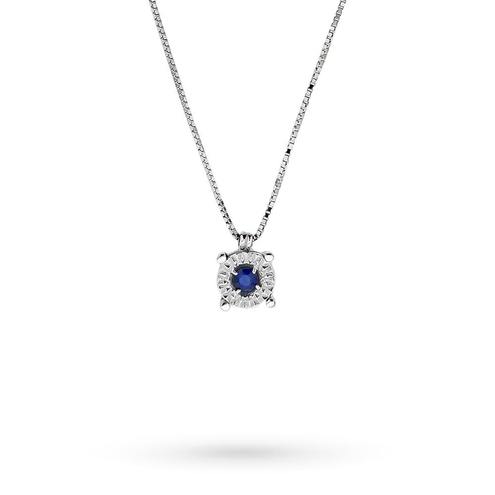 Blue sapphire pendant necklace 0.05ct white gold outline - QUAGLIA
