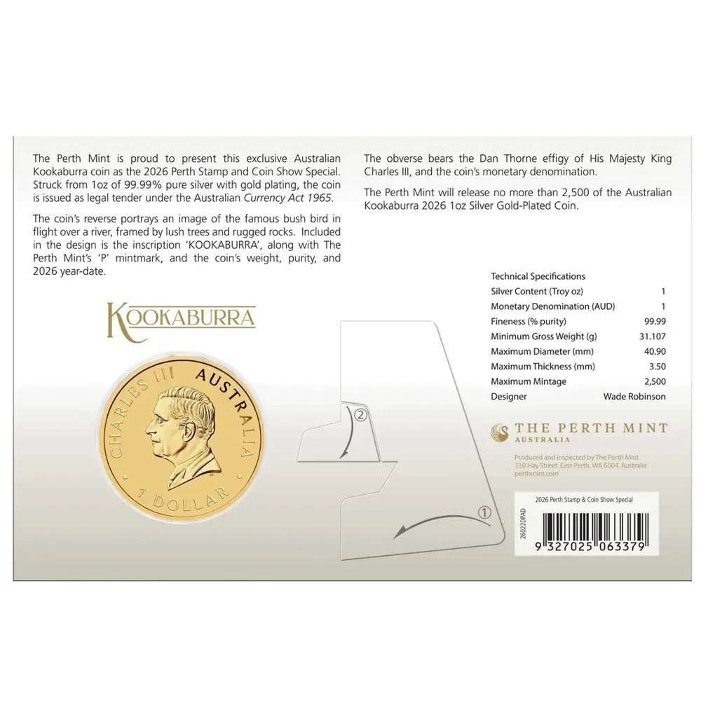  Kookaburra, Gold Plated Silver Coin - THE PERTH MINT