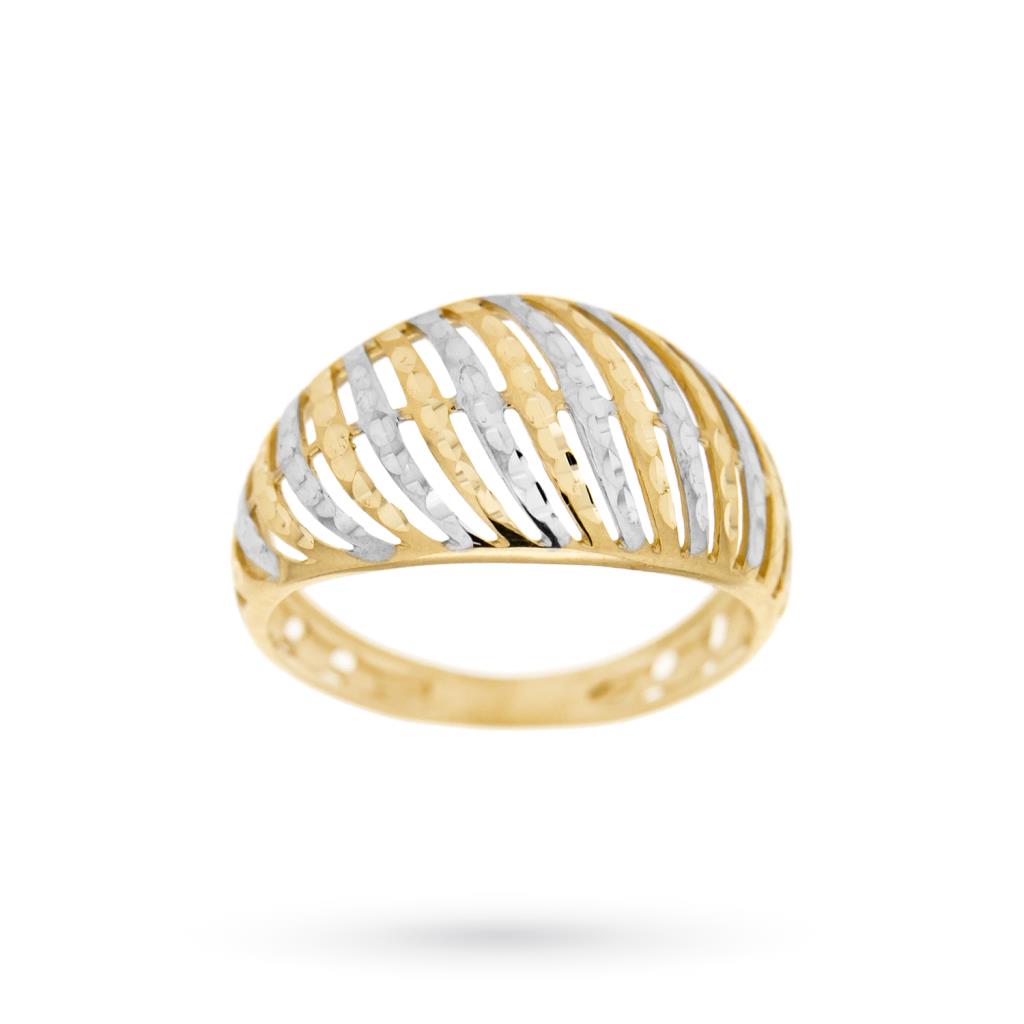 Anello traforato bombato oro bianco giallo 18kt - LUSSO ITALIANO