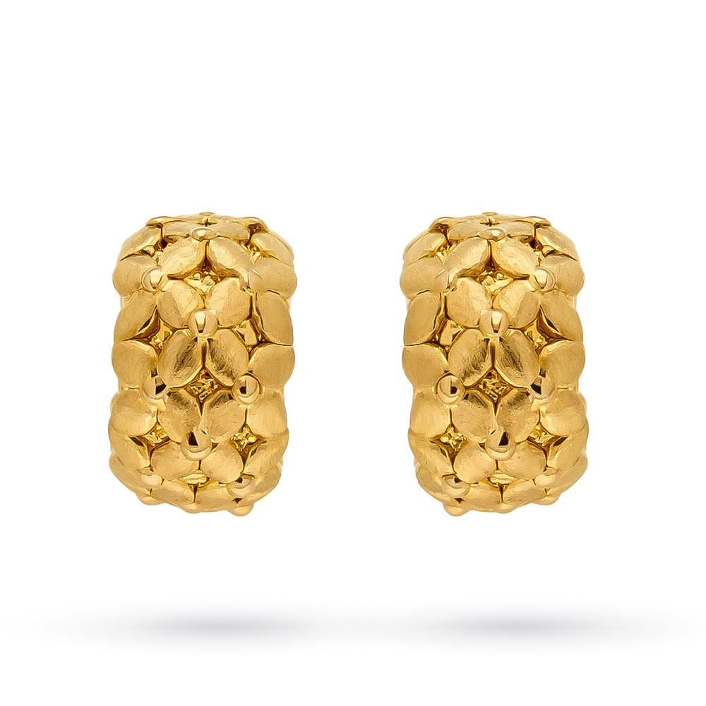  18kt yellow gold hoop earrings with satin flowers - LUSSO ITALIANO