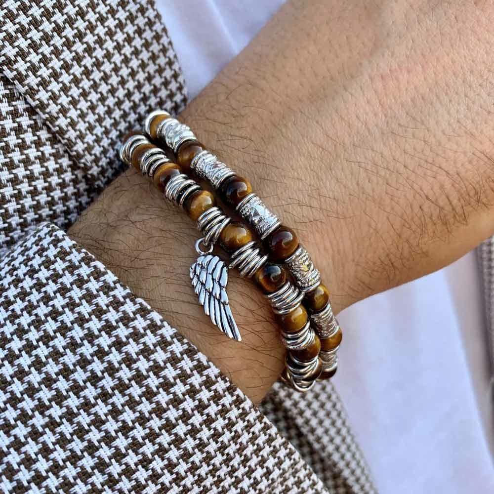  Bracciale uomo Siena argento e occhio di tigre 19+3 cm - MARIA CRISTINA STERLING