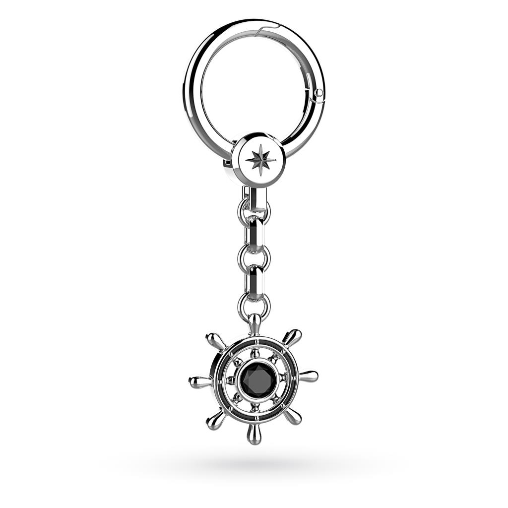925 sterling silver keyring with rudder and onyx - ZANCAN
