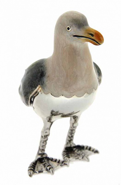  Seagull ornament in silver and enamel L size - SATURNO