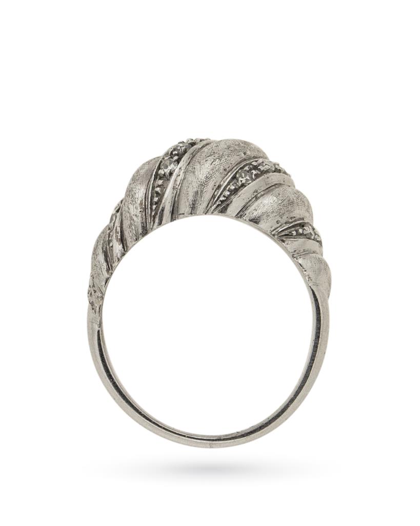 Anello in oro bianco 18kt lucido e satinato con diamanti - LUSSO ITALIANO