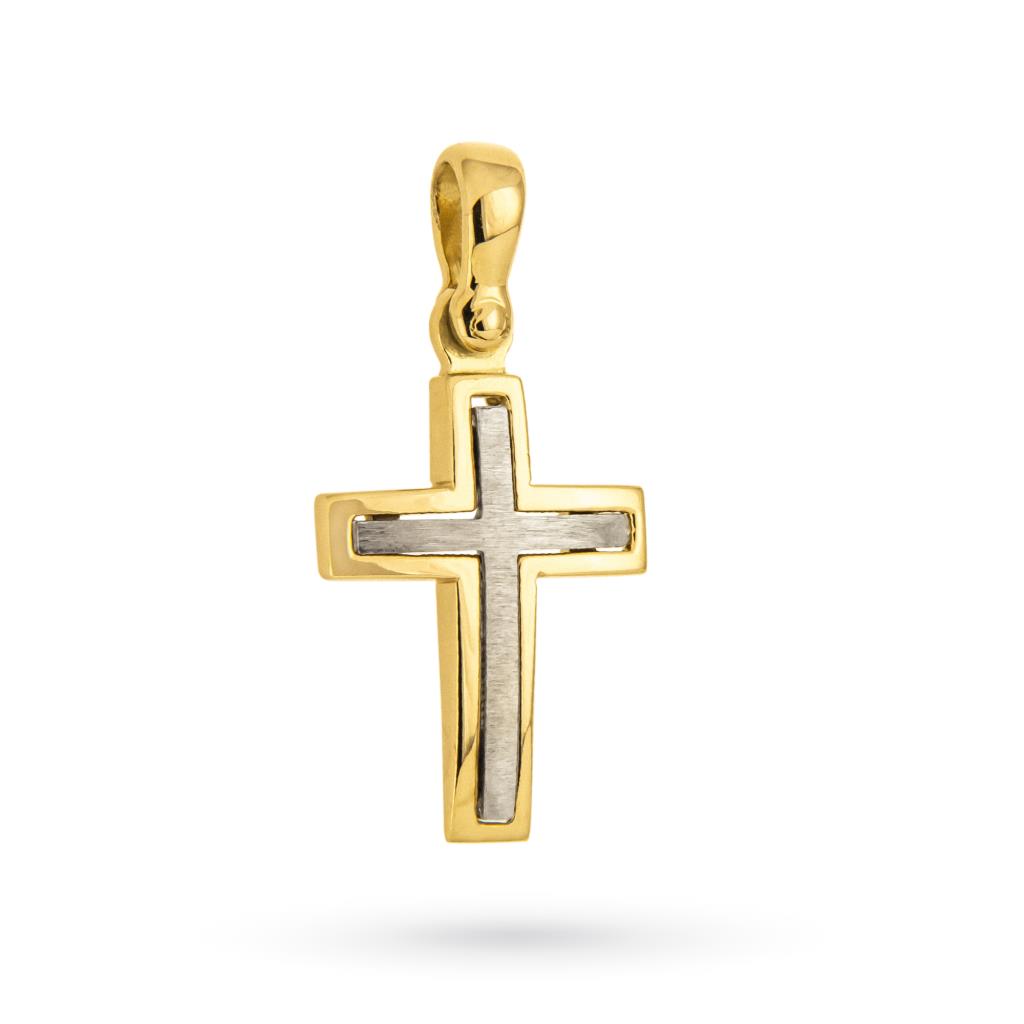 18kt yellow white gold two-tone cross pendant - UNBRANDED
