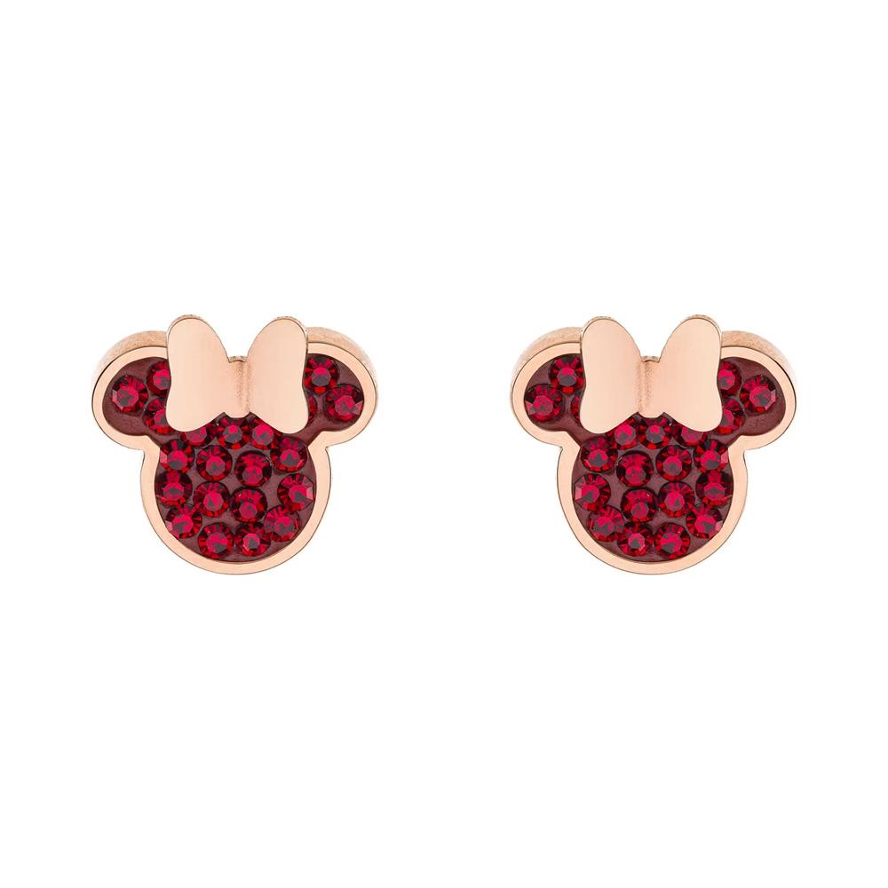 Orecchini Disney Minnie acciaio rosè cristalli rossi - DISNEY