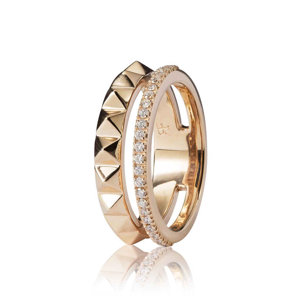 Double ring in rose gold with studs and 0.24ct diamonds - RF JEWELS
