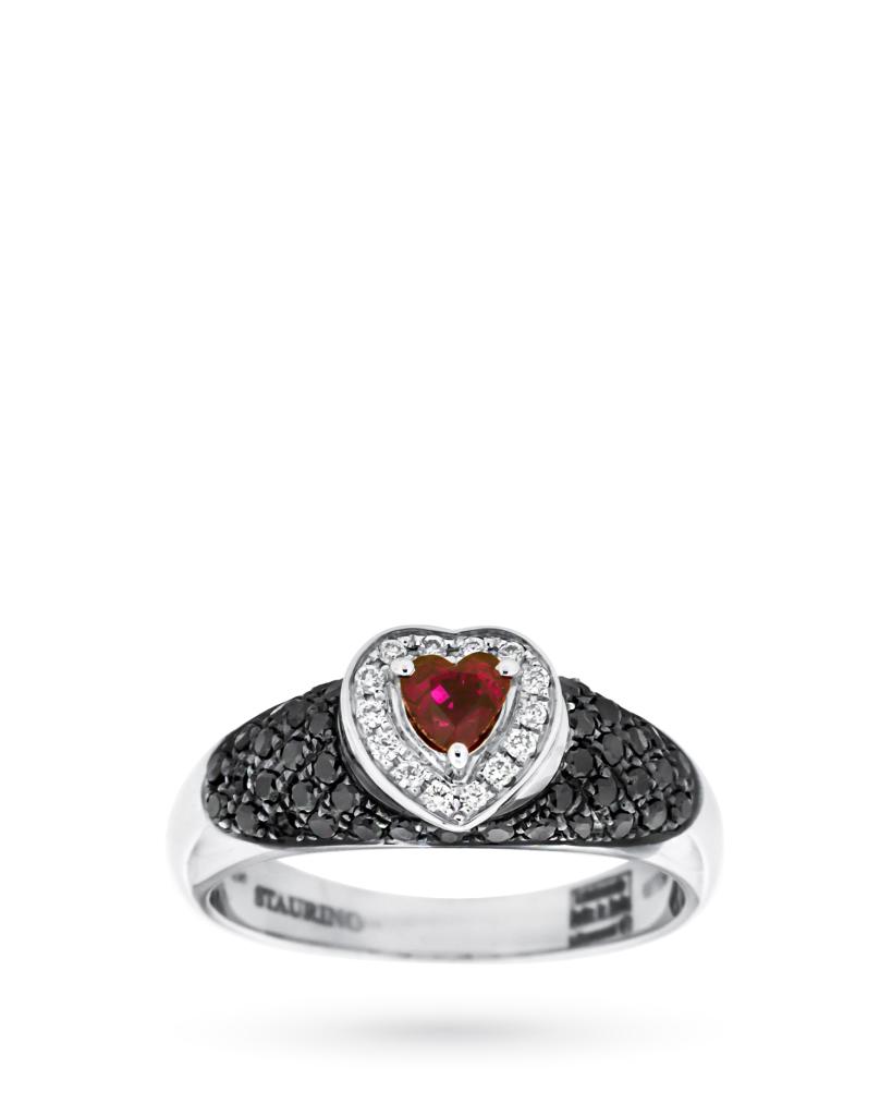 Anello in oro bianco con rubino a cuore e diamanti - LUSSO ITALIANO