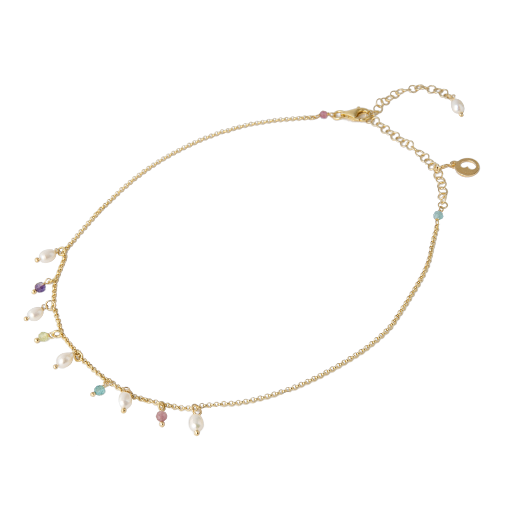 LeLune necklace in gilded silver with freshwater pearls and multicolor stones 45-55cm - GLAMOUR BY LELUNE