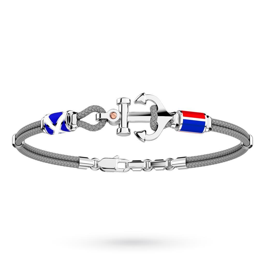 Zancan EXB621-GR kevlar bracelet with silver anchor and enameled flags - ZANCAN