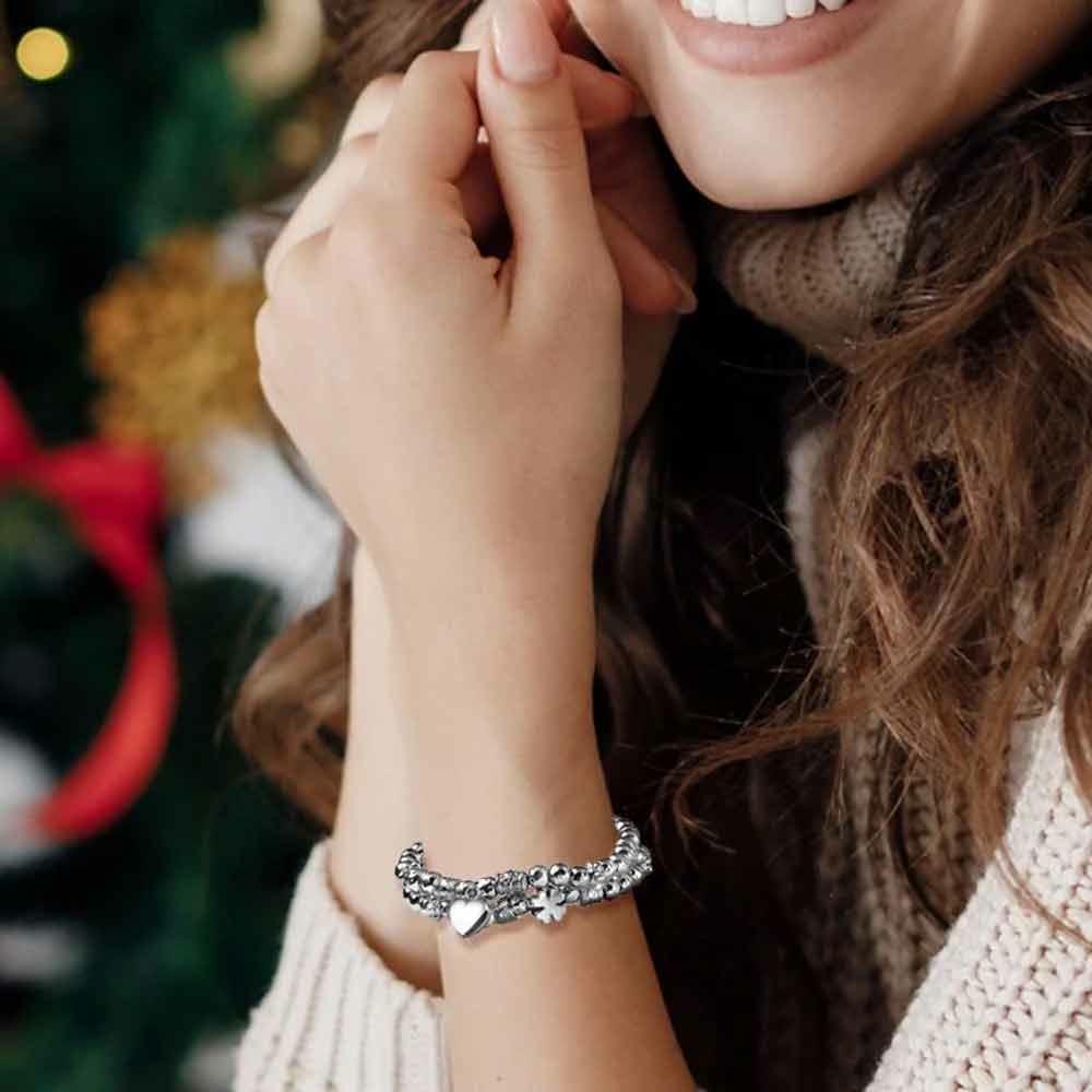 Bracciale argento 2 giri cuore e quadrifoglio 36+3 cm - MARIA CRISTINA STERLING