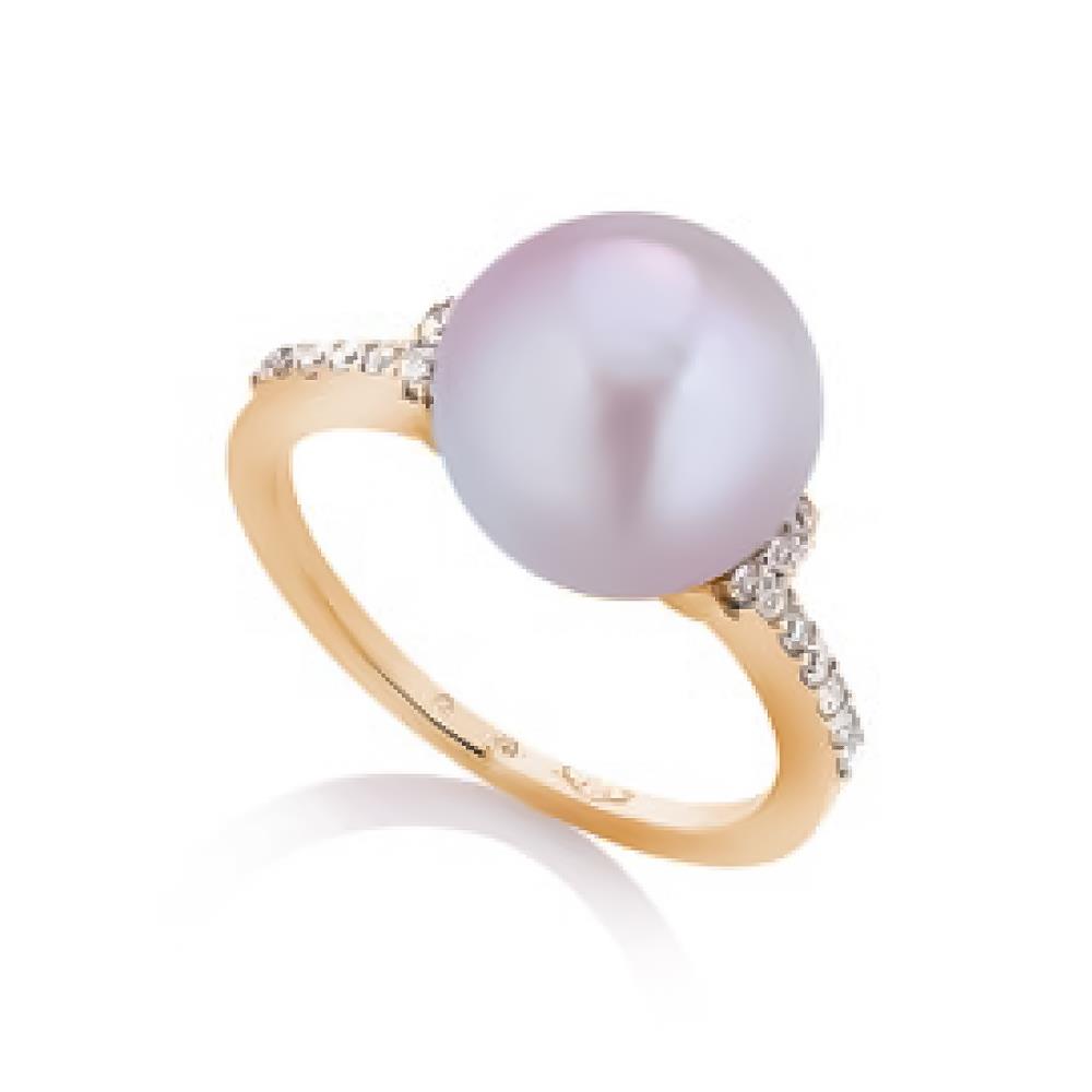 Gold ring with Pink pearl Ø 10.5-11 mm and diamonds - COSCIA