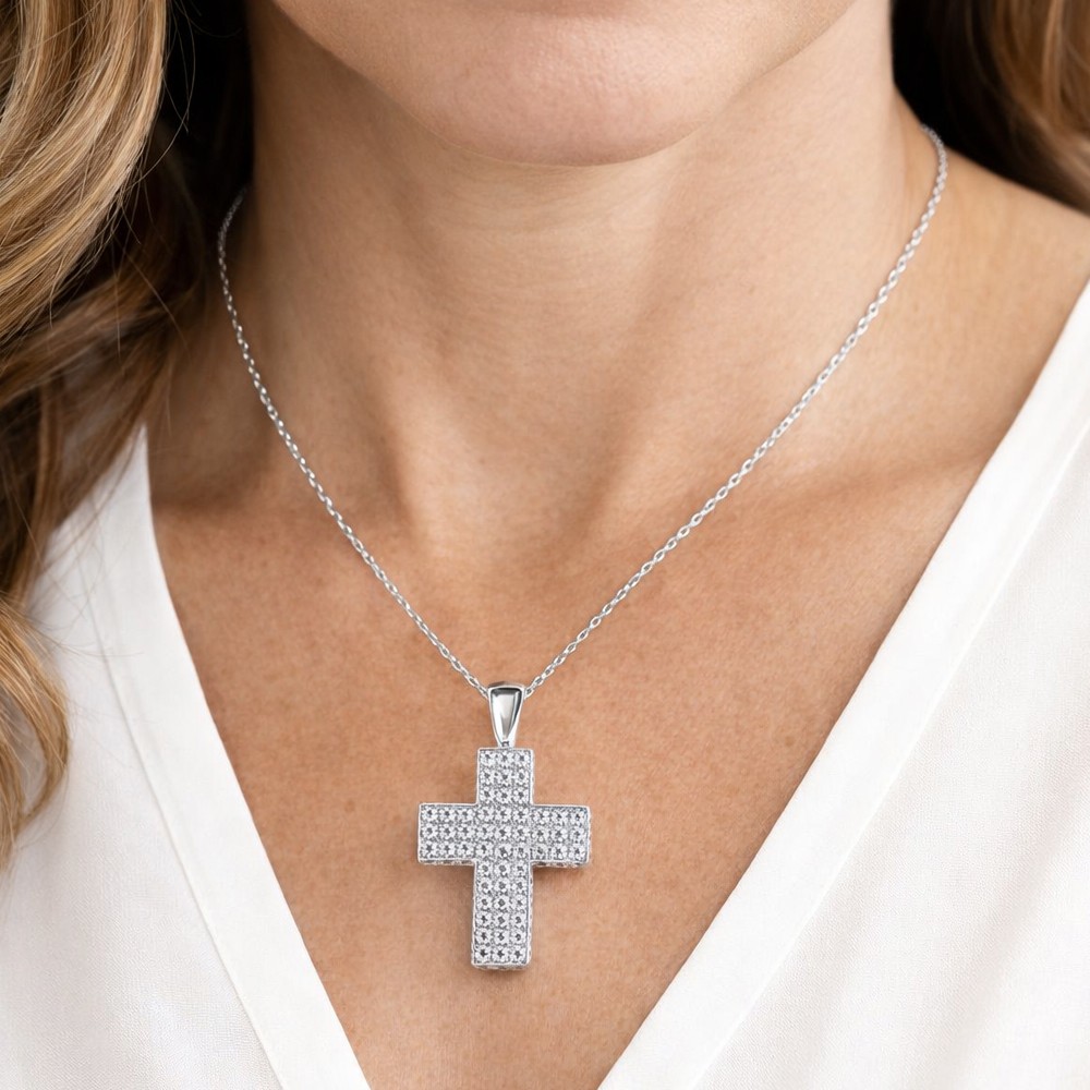 Swarovski White Gold Cross Pendant 23x19 mm - CICALA