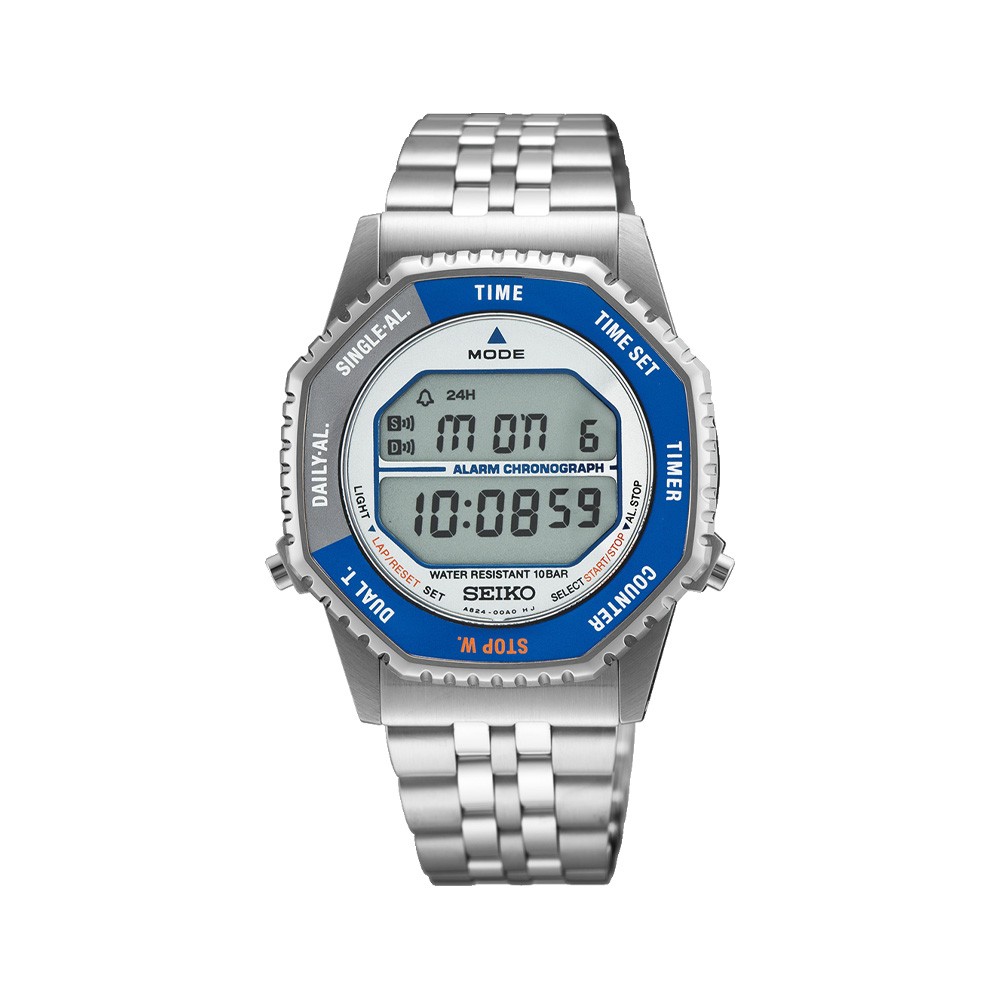 Orologio digitale Seiko SMGG21 Rotocall Tribute in acciaio inox con selettore rotante ottagonale.