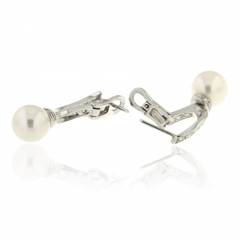  Orecchini con perle e diamanti in oro bianco 18kt - LUSSO ITALIANO