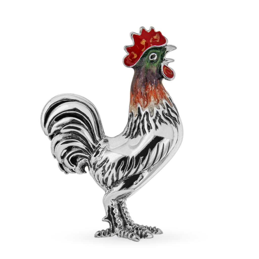 Gallo piccolo soprammobile argento 925 smalto - SATURNO