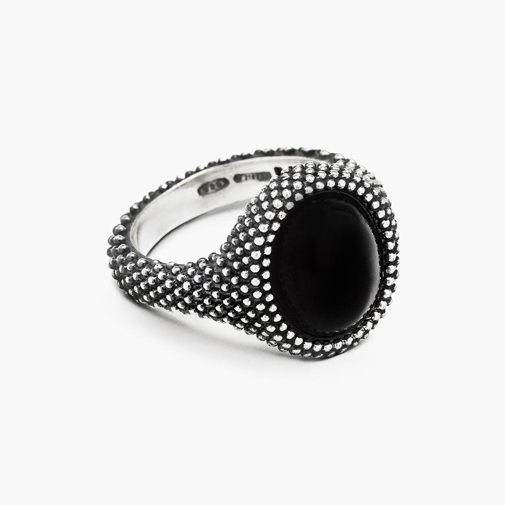 Chevalier ovale puntinato agata nera argento brunito Nove25 - NOVE25