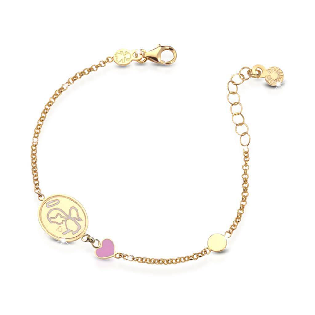 9kt yellow gold bracelet with angel charm and enameled heart - LE BEBE
