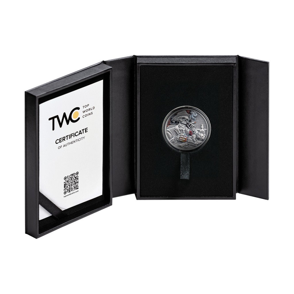  Gangster Memento Mori 1 Oz Argento 5 Cedis Ghana 2025 - TWC TOP WORLD COINS
