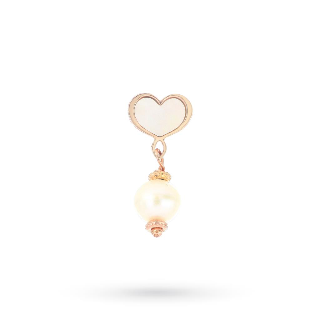 Orecchino singolo cuore e perla bianca argento rosa - MAMAN ET SOPHIE