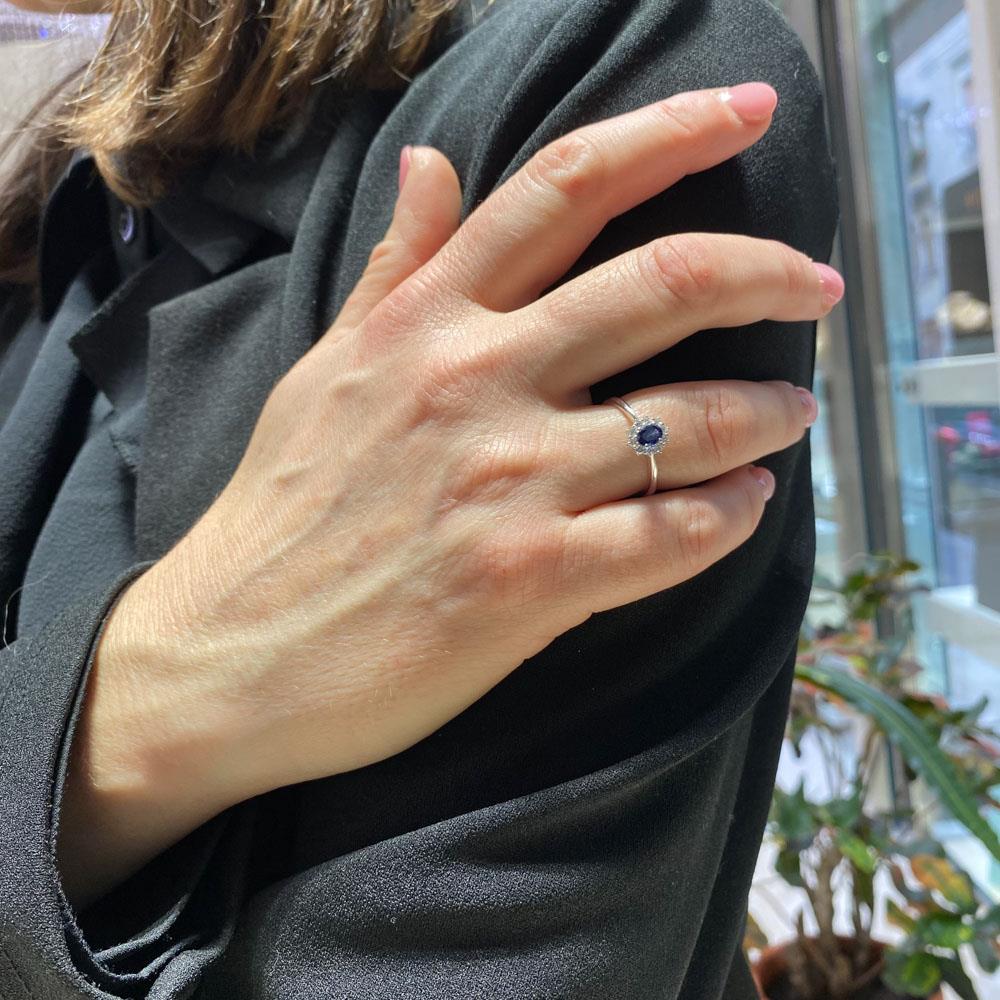 Anello zaffiro ovale 0,37ct contorno diamanti 0,17ct Mirco Visconti - MIRCO VISCONTI