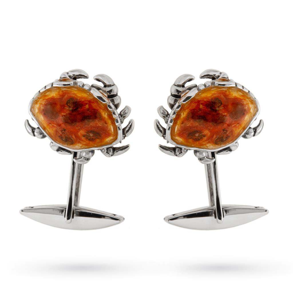 925 sterling silver cufflinks enameled red crabs - SATURNO