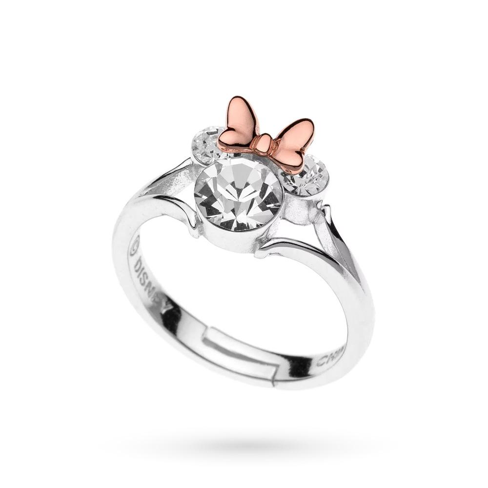 Anello Disney argento Minnie cristalli fiocco rosa - DISNEY