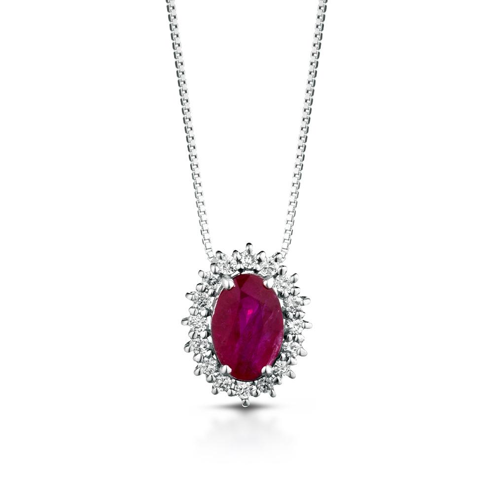 Classic necklace with 0.45ct ruby with brilliant outline - LELUNE