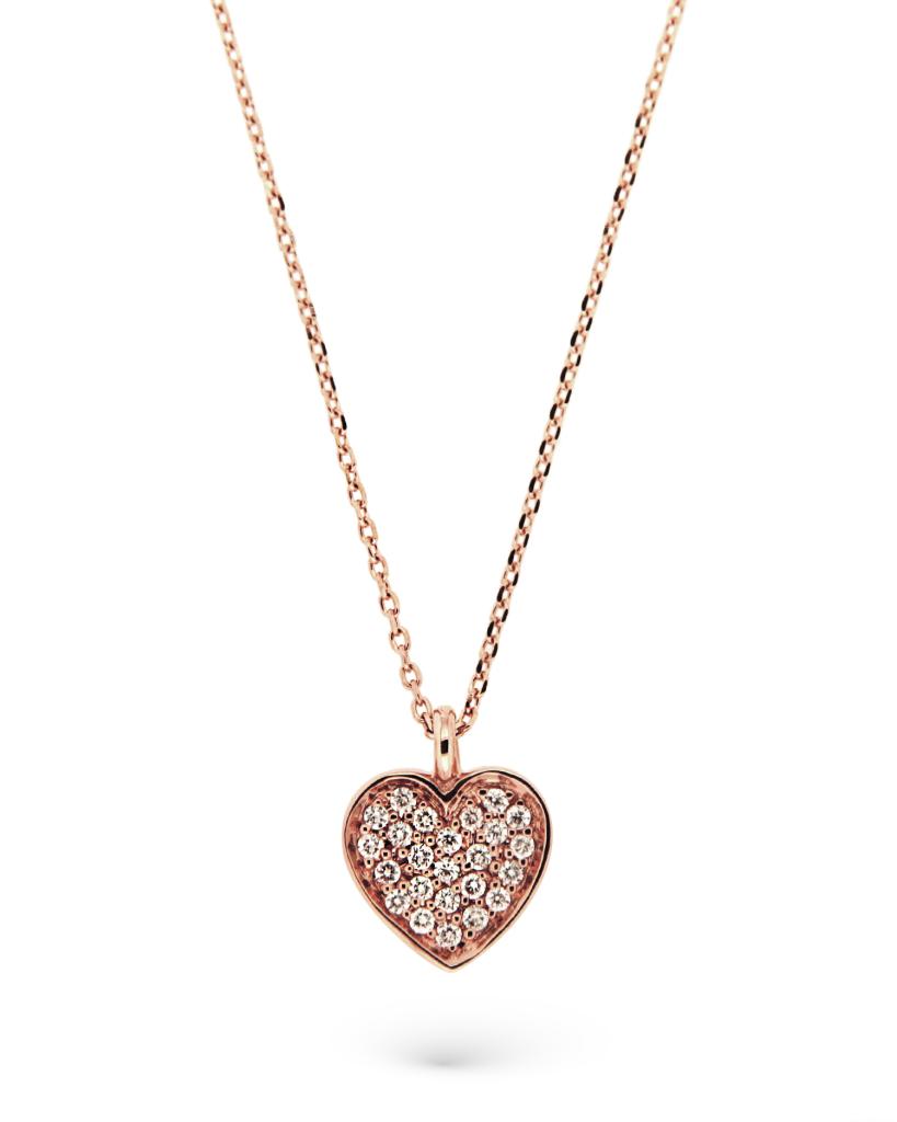 18kt rose gold necklace and heart pendant with diamonds - CICALA