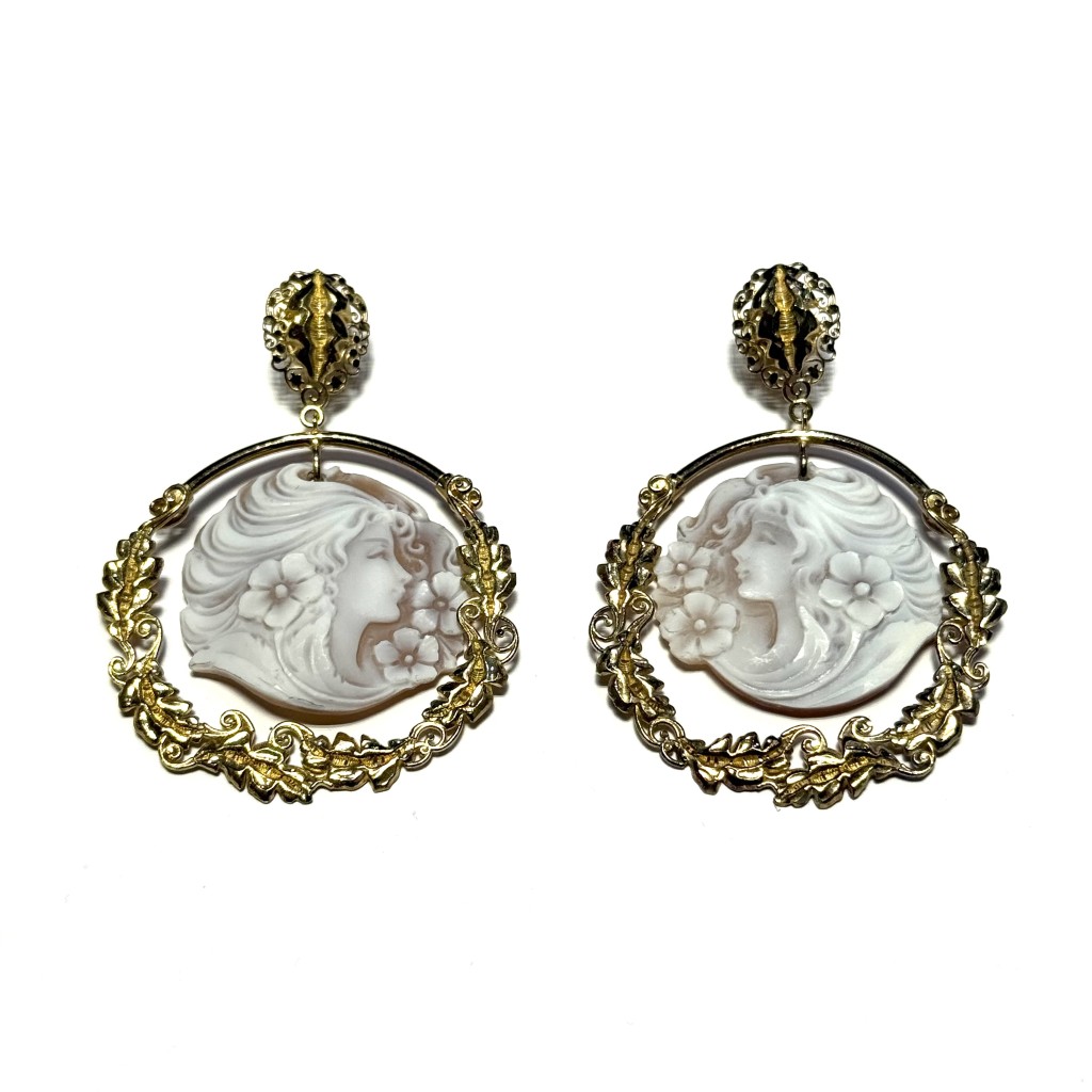 Italian Cameo Earrings in Gold Plated Silver with Face Cameo