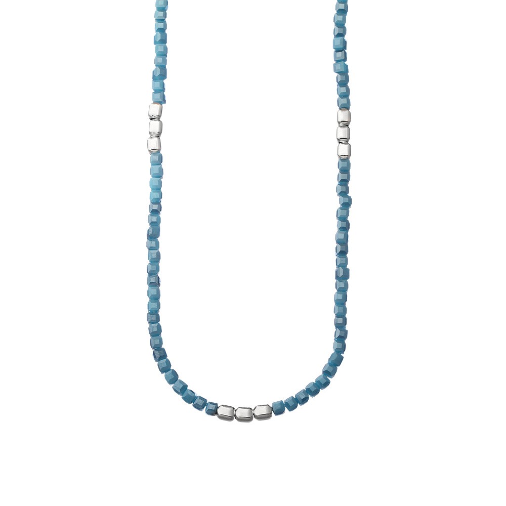 Collana con cristalli azzurri ed elementi in argento