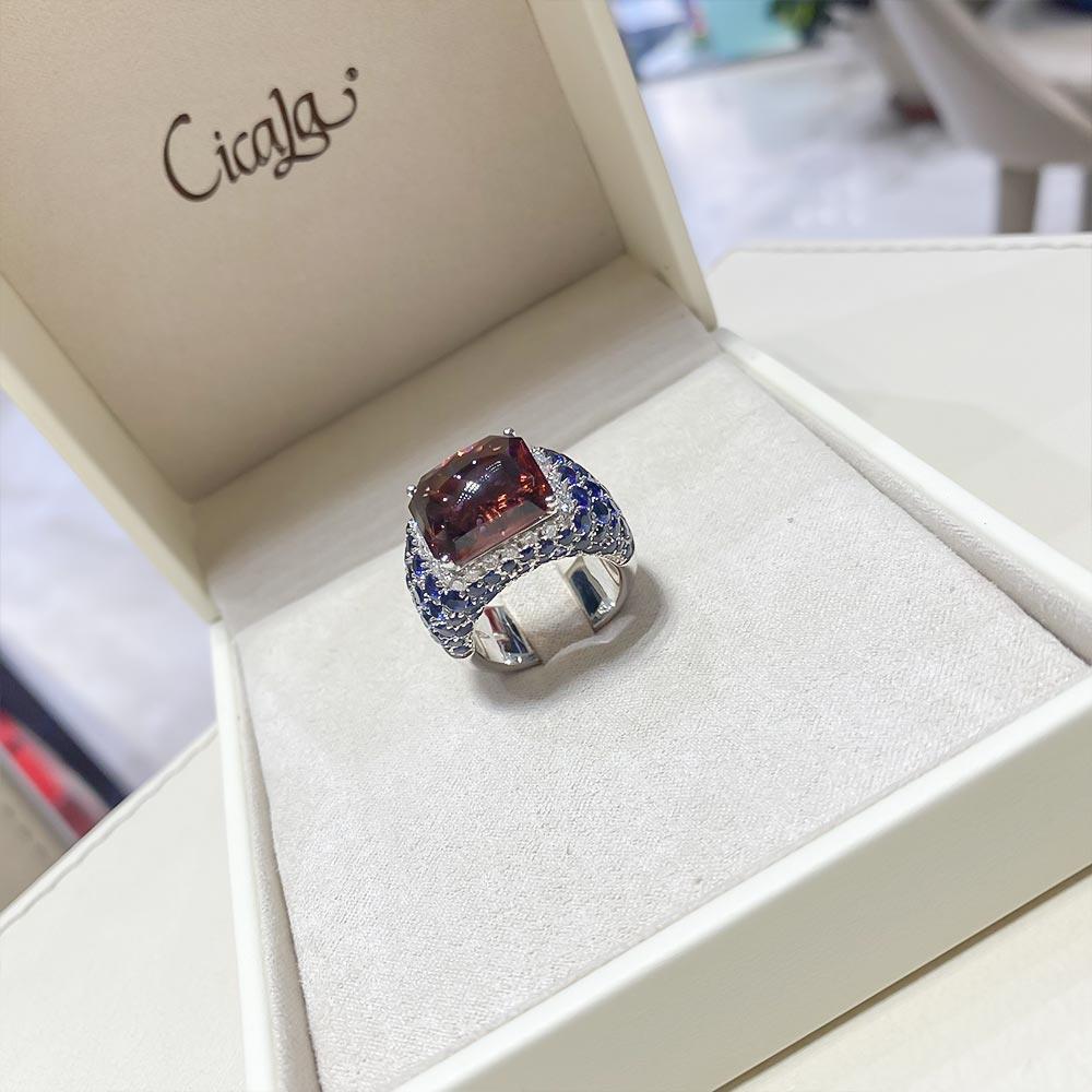  Anello Giorgio Visconti oro tormalina diamanti zaffiri - GIORGIO VISCONTI