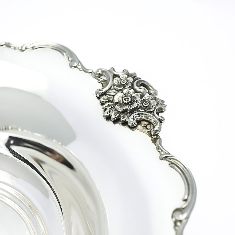  Bowl with handles 800 silver, feet and floral details - 