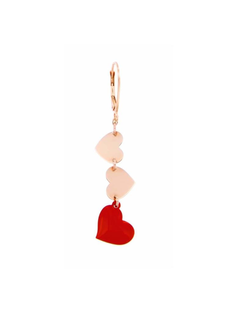Single earring three hearts pendants silver one red - MAMAN ET SOPHIE