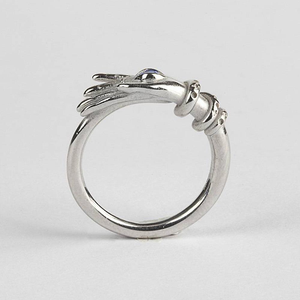  Nove25 rhodium-plated silver blue spinel eye talisman ring - NOVE25