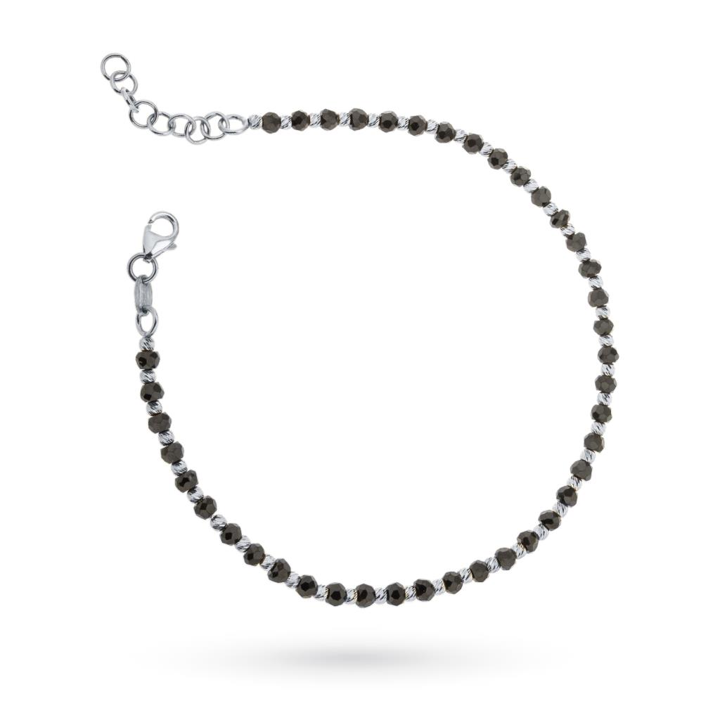 Bracciale oro bianco 18kt e spinelli neri 20 cm - LUSSO ITALIANO