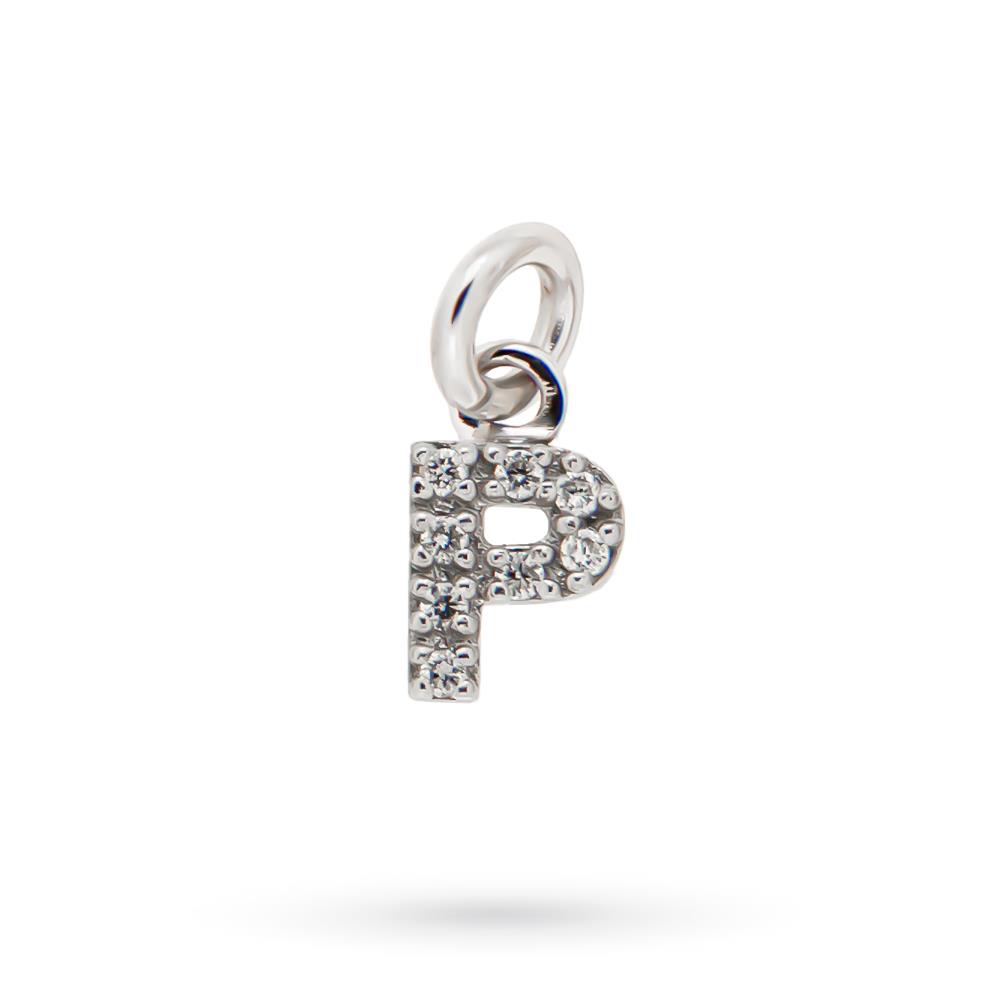 Ciondolo lettera P oro bianco 18kt diamanti 0,03ct - LUSSO ITALIANO