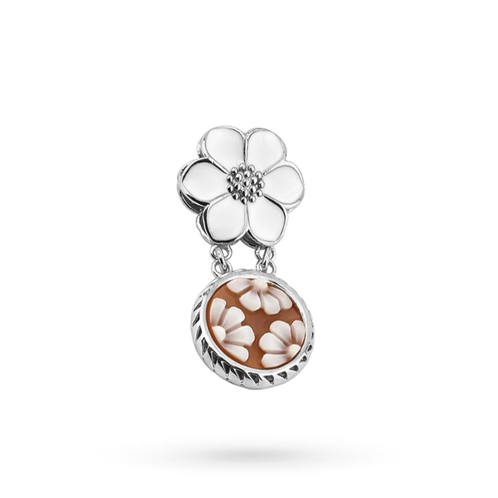 Silver pendant cameo flowers engraved white enamel - CAMEO ITALIANO