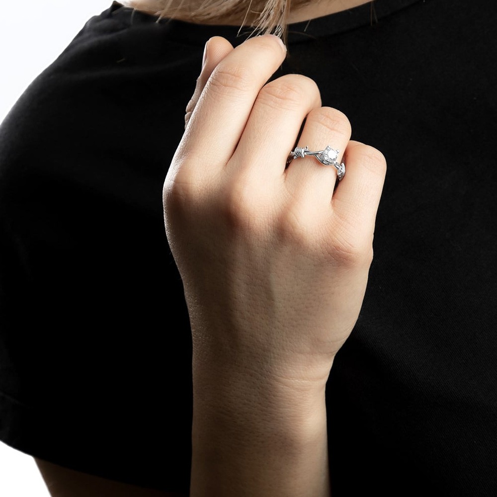  Anello solitario Nove25 filo spinato in argento - NOVE25