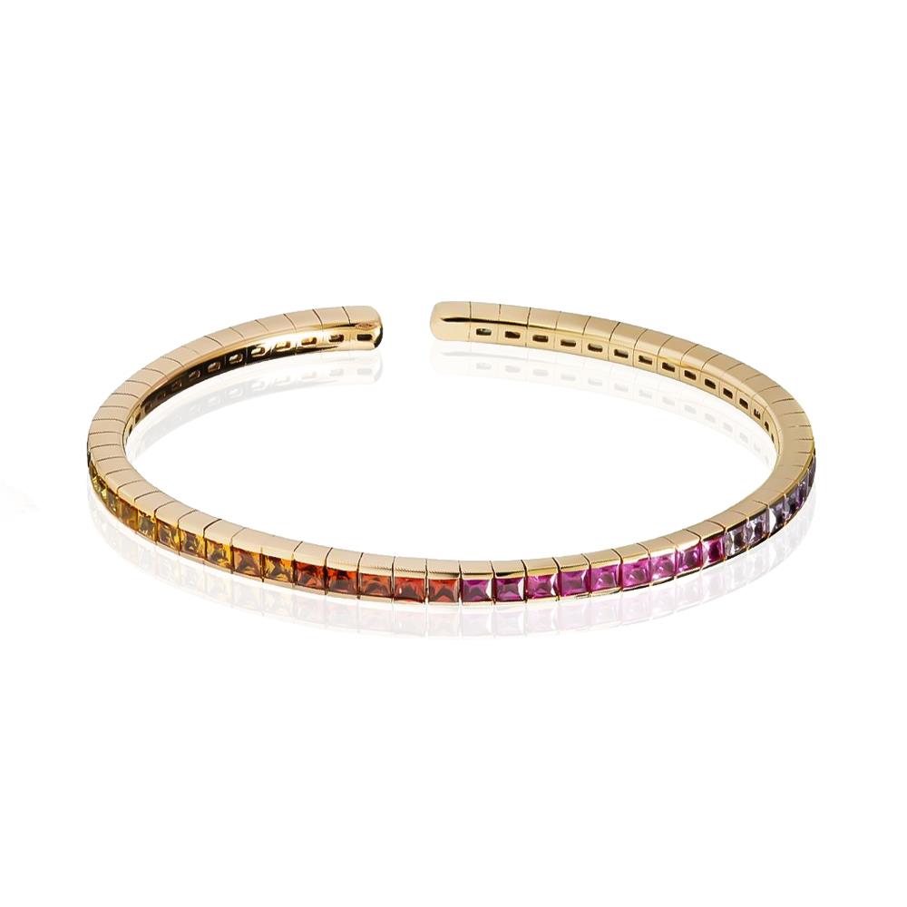 Rigid tennis bracelet yellow gold rainbow sapphires 7.00ct - RF JEWELS